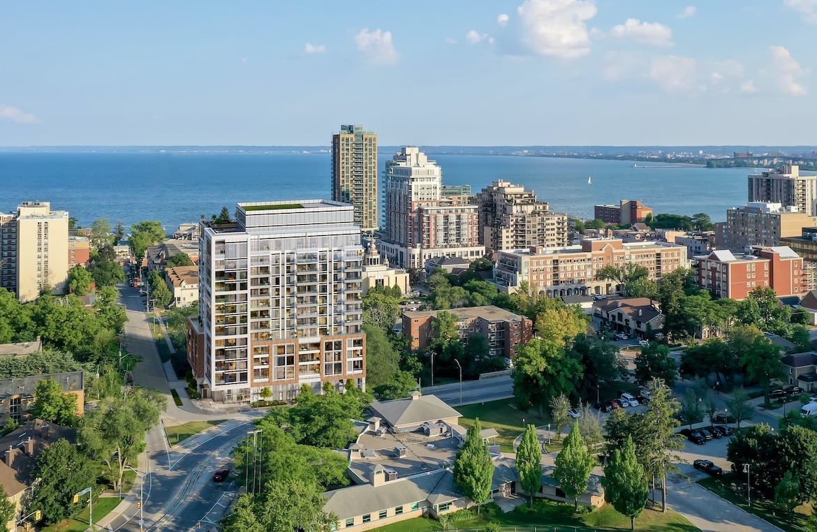 Rendering of Martha James Condos Aerial daytime with water view