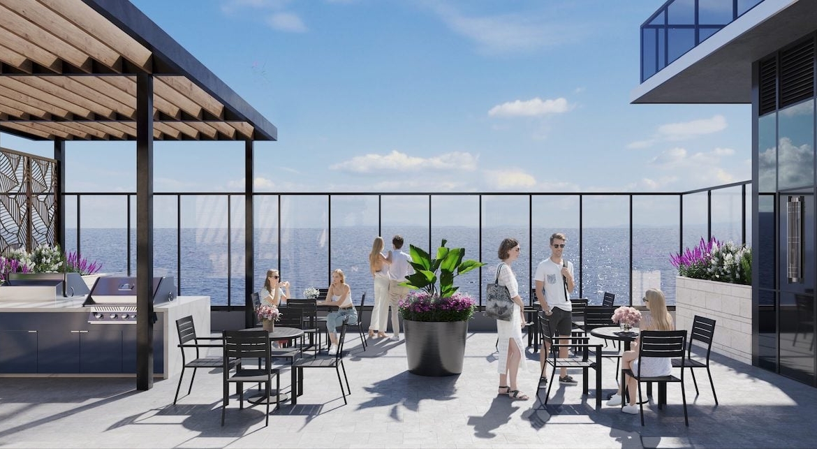 Rendering of BeauSoleil Condos terrace with BBQ and seating