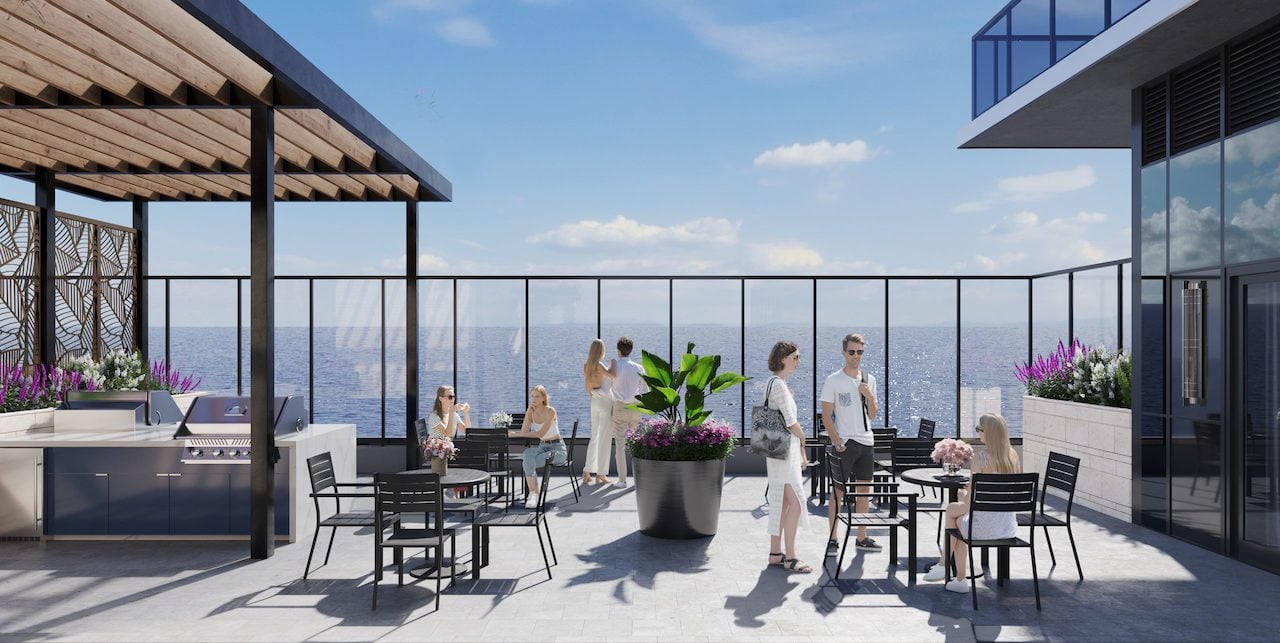 Rendering of BeauSoleil Condos terrace with BBQ and seating