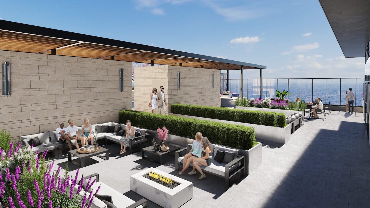 Rendering of BeauSoleil Condos terrace with covered and open seating