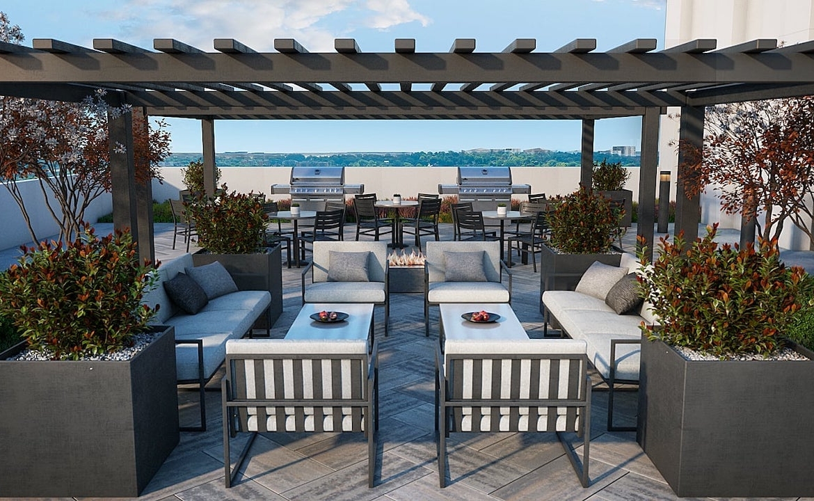 Rendering of FourMe Condos 7th floor outdoor seating area