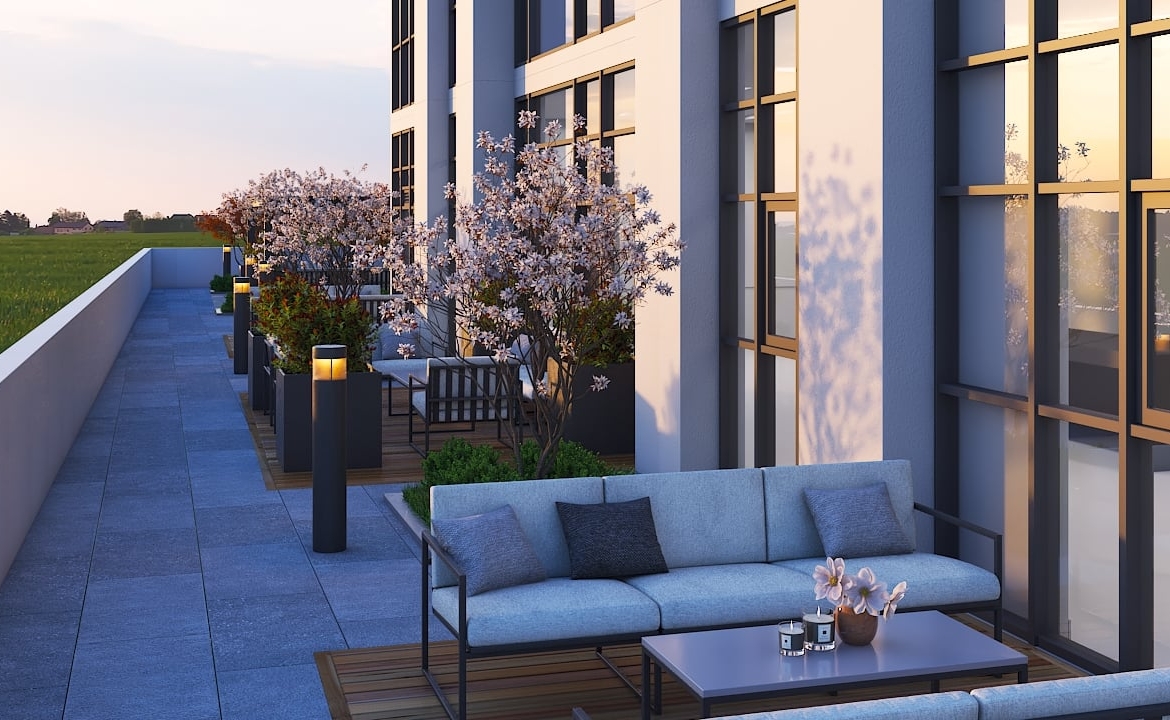 Rendering of FourMe Condos 7th floor terrace seating