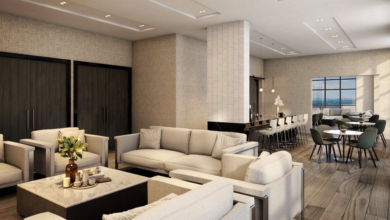 Rendering of FourMe Condos party room on the 7th floor