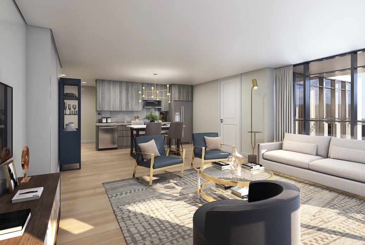 Rendering of FourMe Condos suite living room