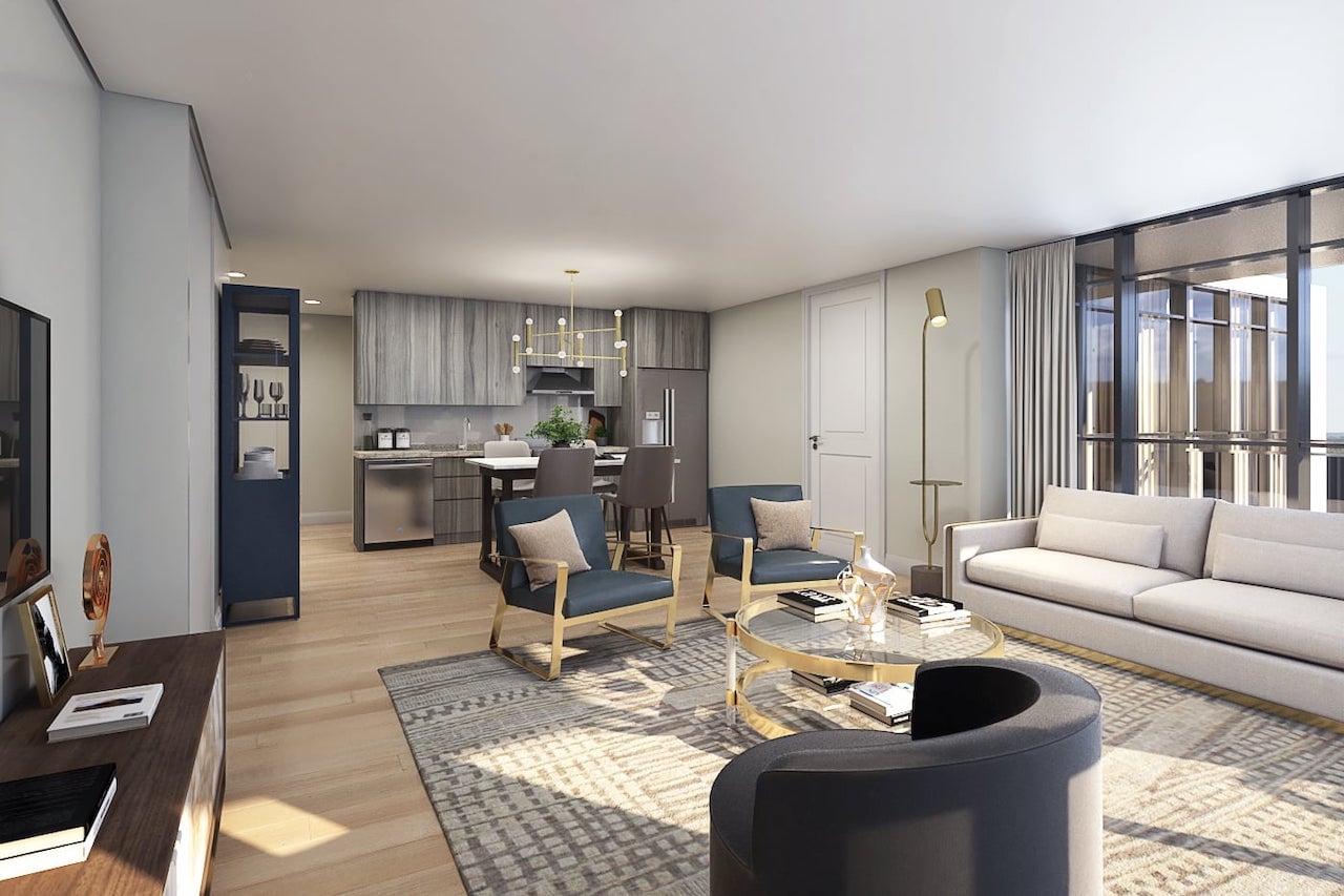 Rendering of FourMe Condos suite living room