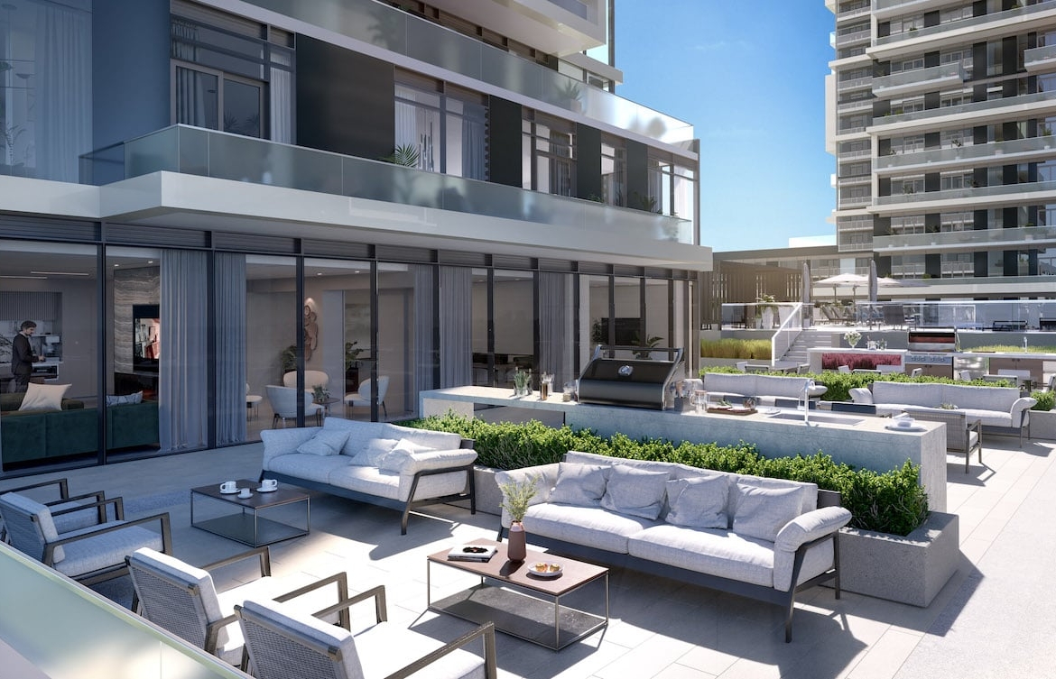 Rendering of M2M Squared Condos bbq lounge