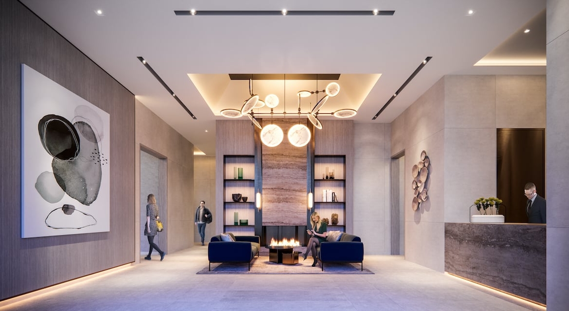 Rendering of M2M Squared Condos lobby