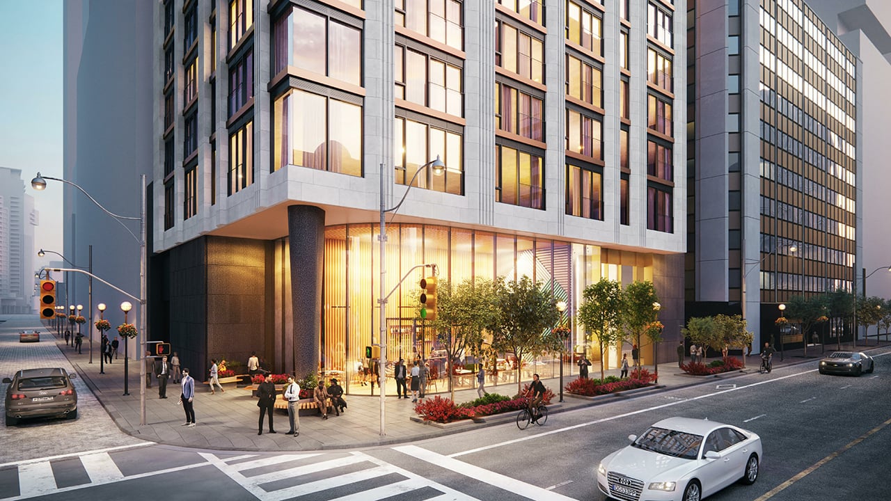 Rendering of 1255 Bay Condos exterior entrance and street view