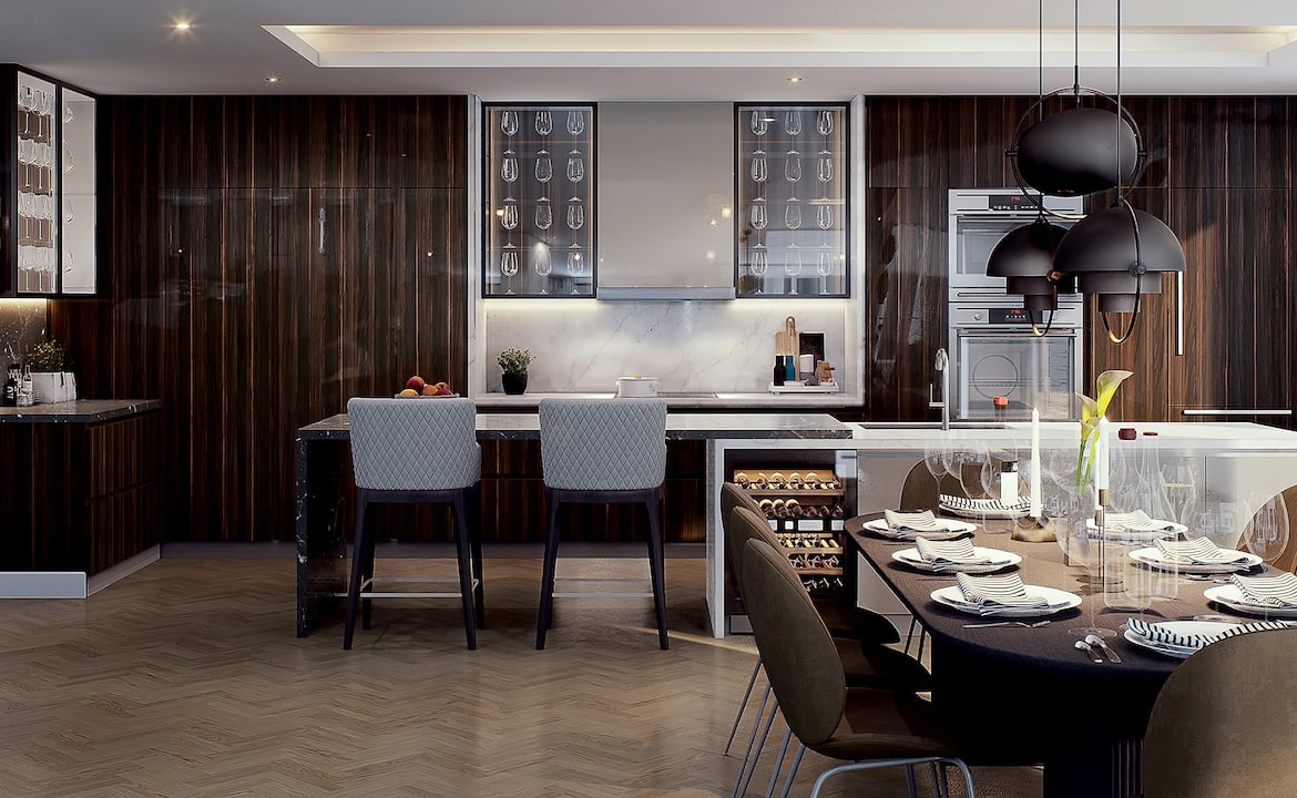 Rendering of Le Sherbrooke Condos penthouse kitchen interior
