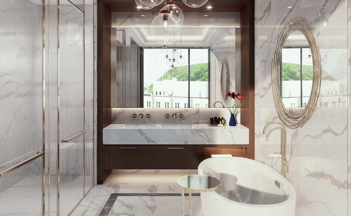 Rendering of Le Sherbrooke Condos penthouse primary bathroom interior