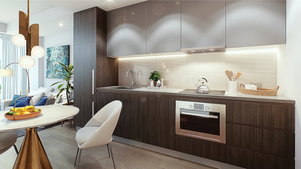 Rendering of Le Sherbrooke Condos suite interior kitchen