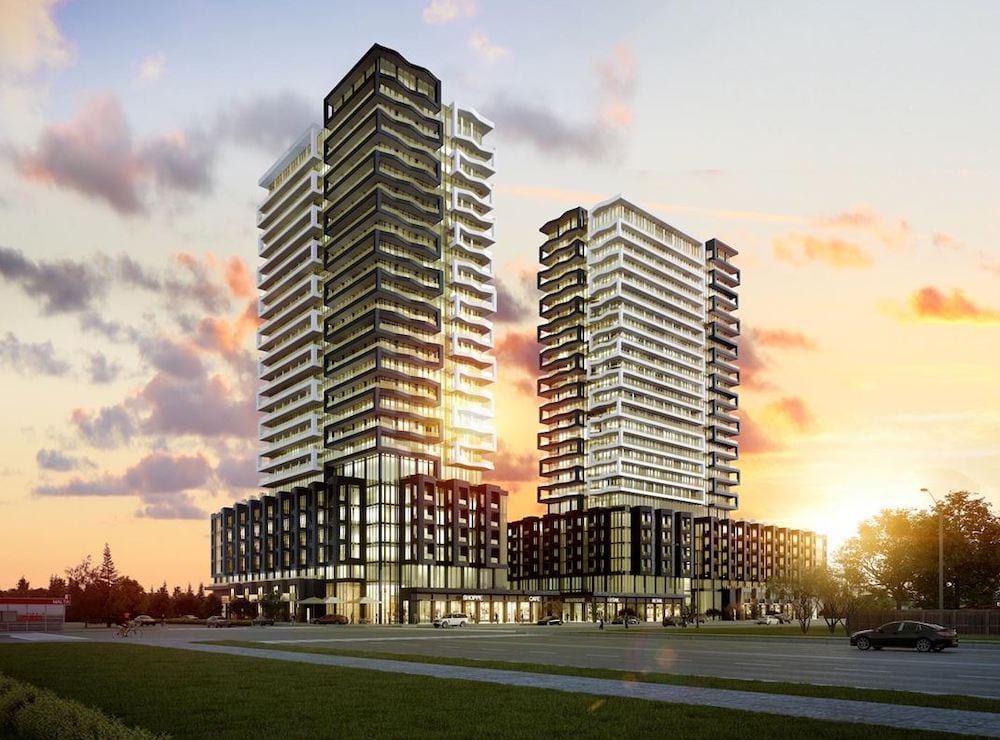 Rendering of DUO Condos exterior 2 towers