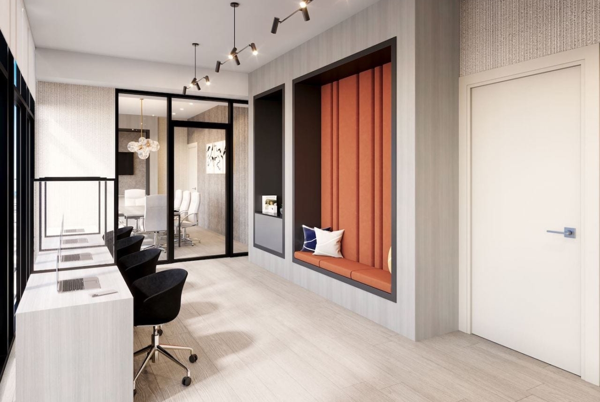 Rendering of DUO Condos shared coworking space