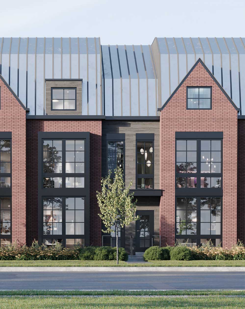 Rendering of Rosepark Townhomes exterior close-up