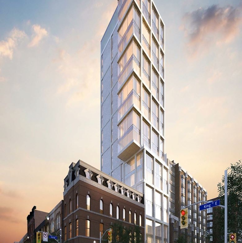 Rendering of 65 George Condos exterior full view at dusk