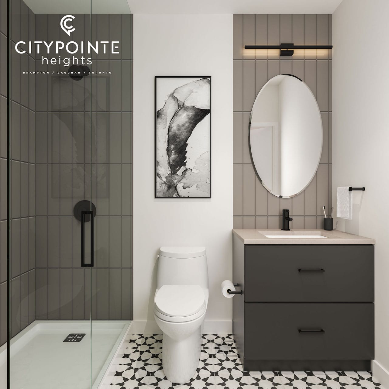 Rendering of CityPointe Heights interior suite bathroom