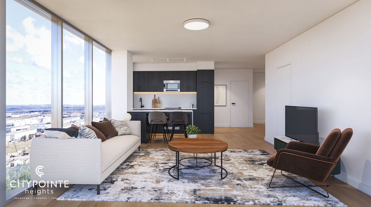 Rendering of CityPointe Heights interior suite open concept