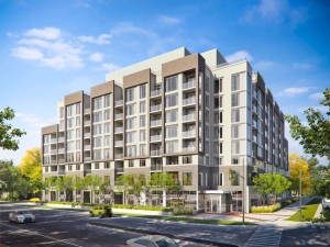 Rendering of The Post Condos exterior during the day