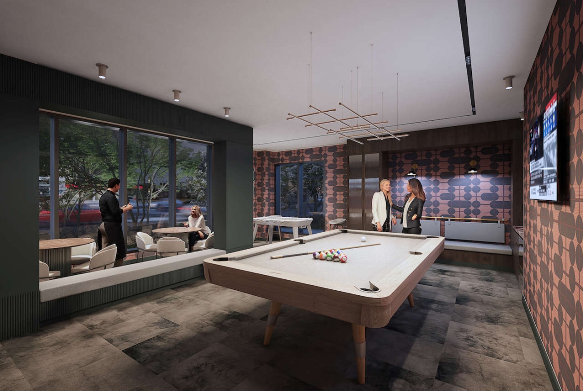 Rendering of The Post Condos games room