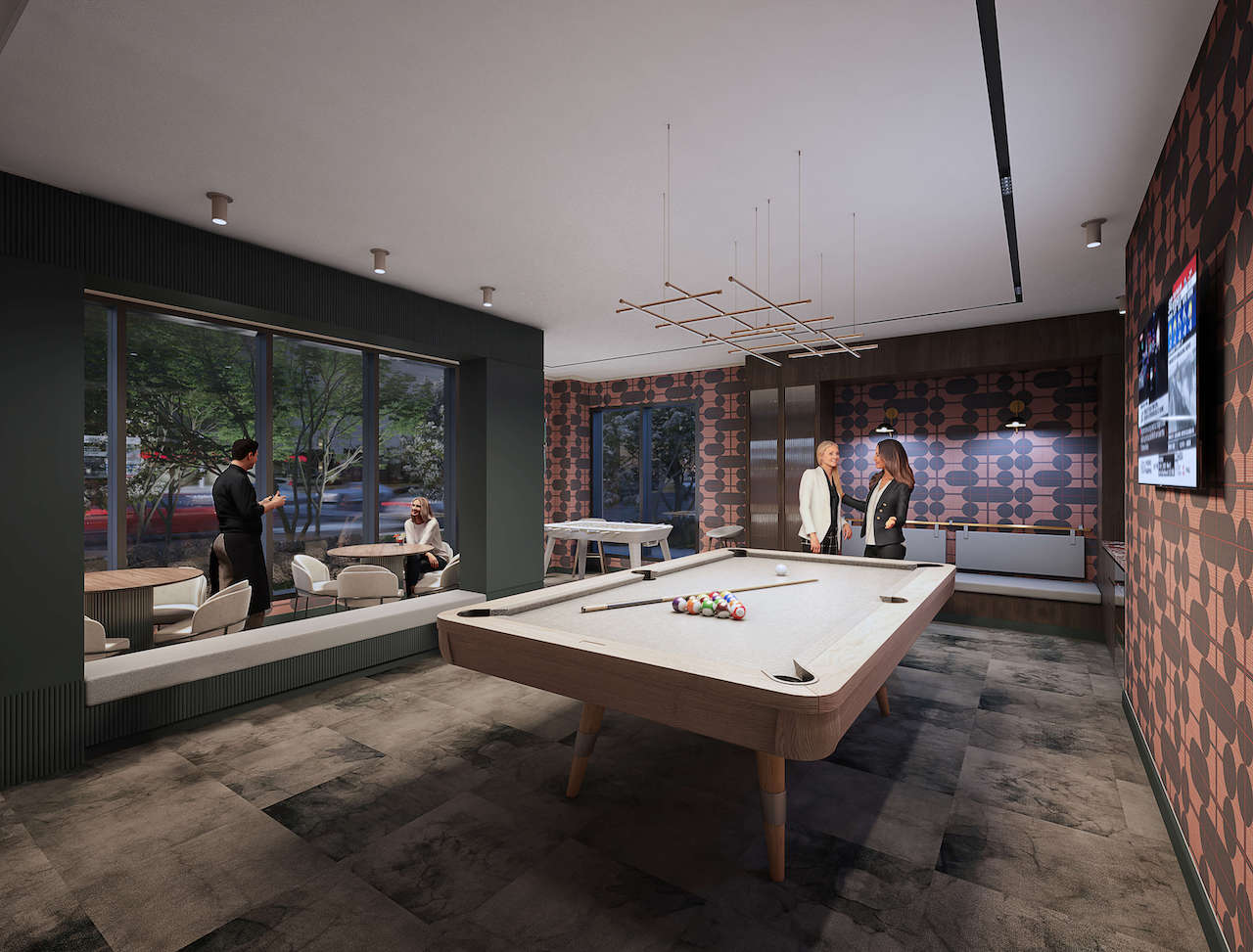 Rendering of The Post Condos games room