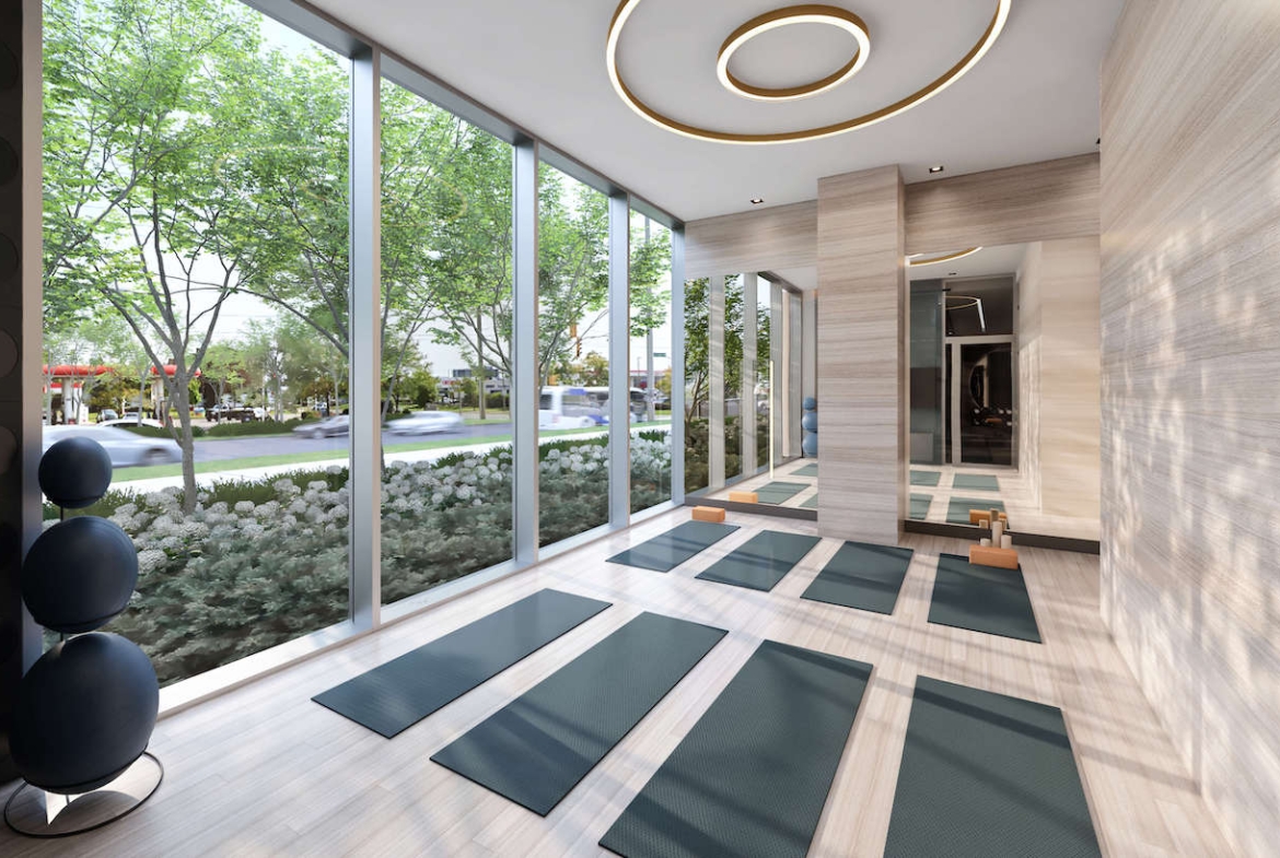 Rendering of The Post Condos yoga room