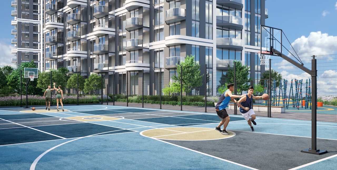 Rendering of Union City Condos outdoor basketball