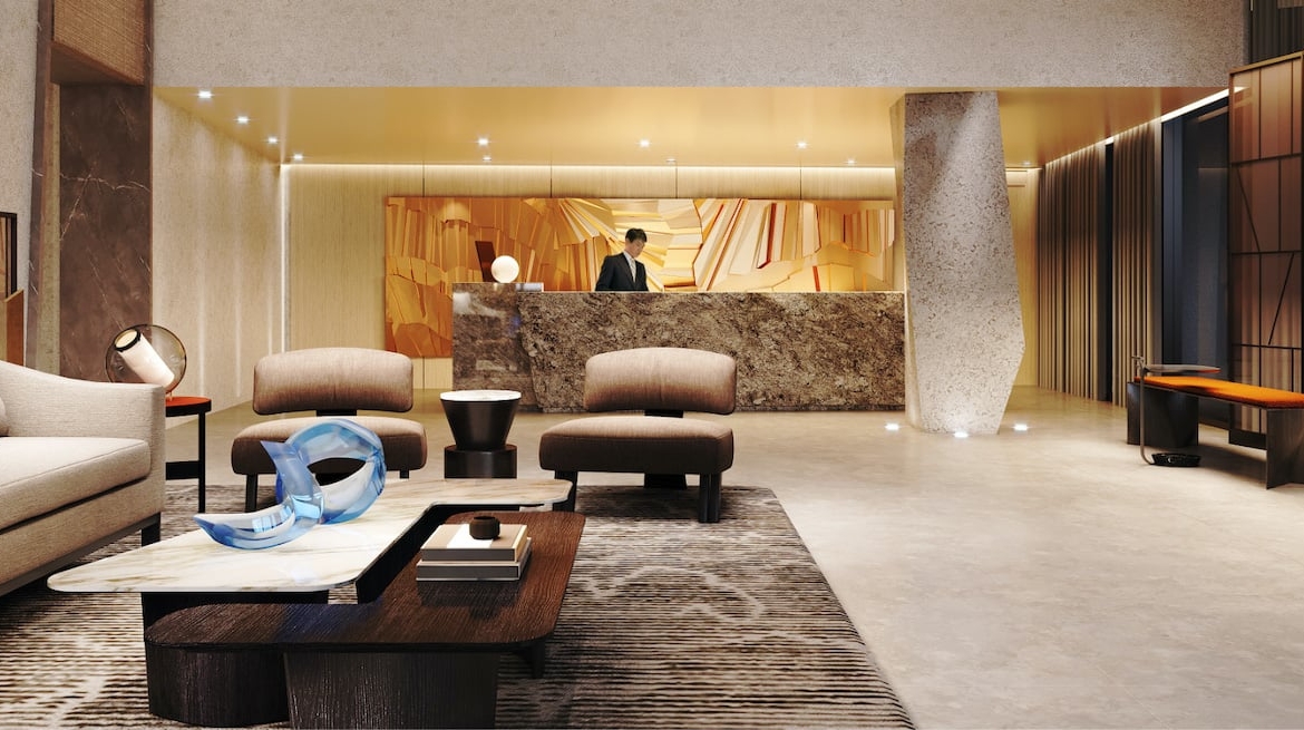 Rendering of Westerly Condos lobby with concierge