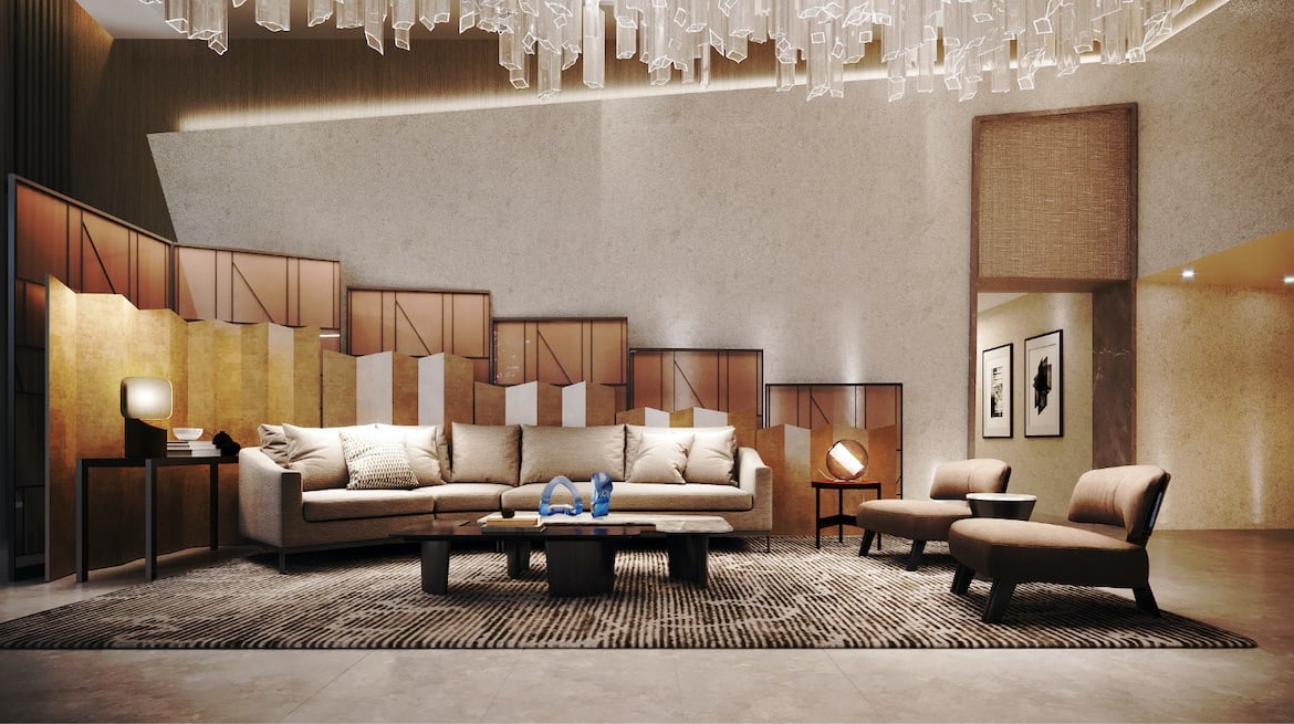 Rendering of Westerly Condos lobby lounge seating