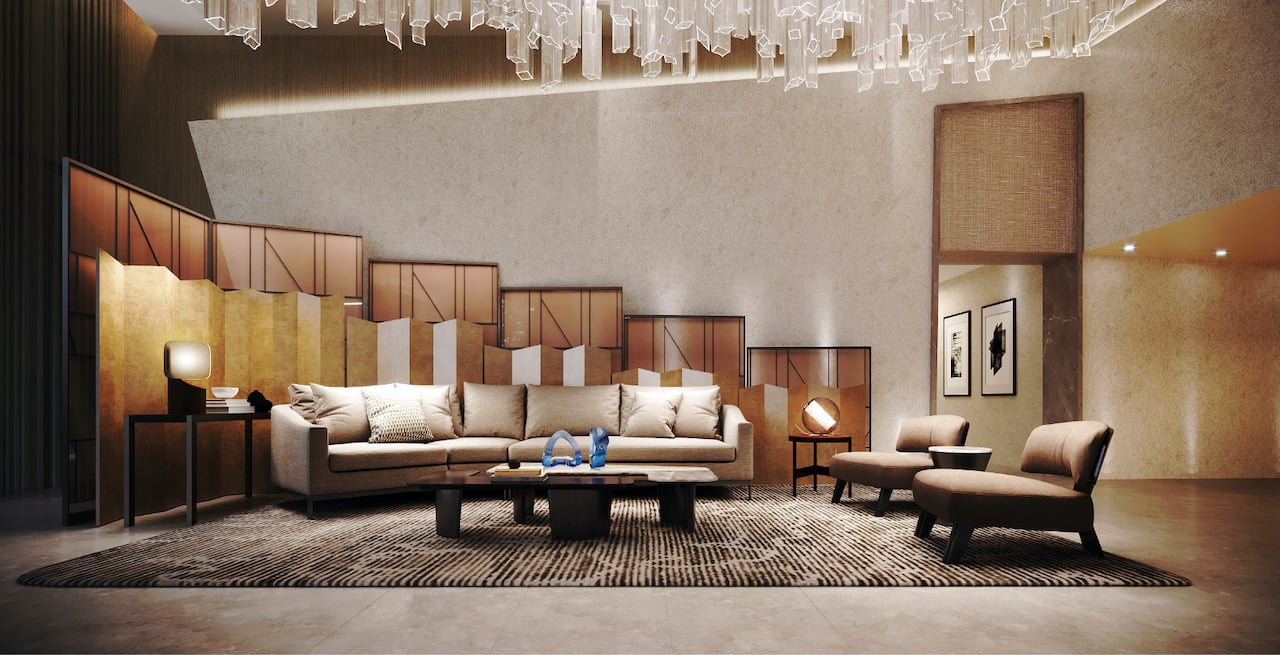 Rendering of Westerly Condos lobby lounge seating