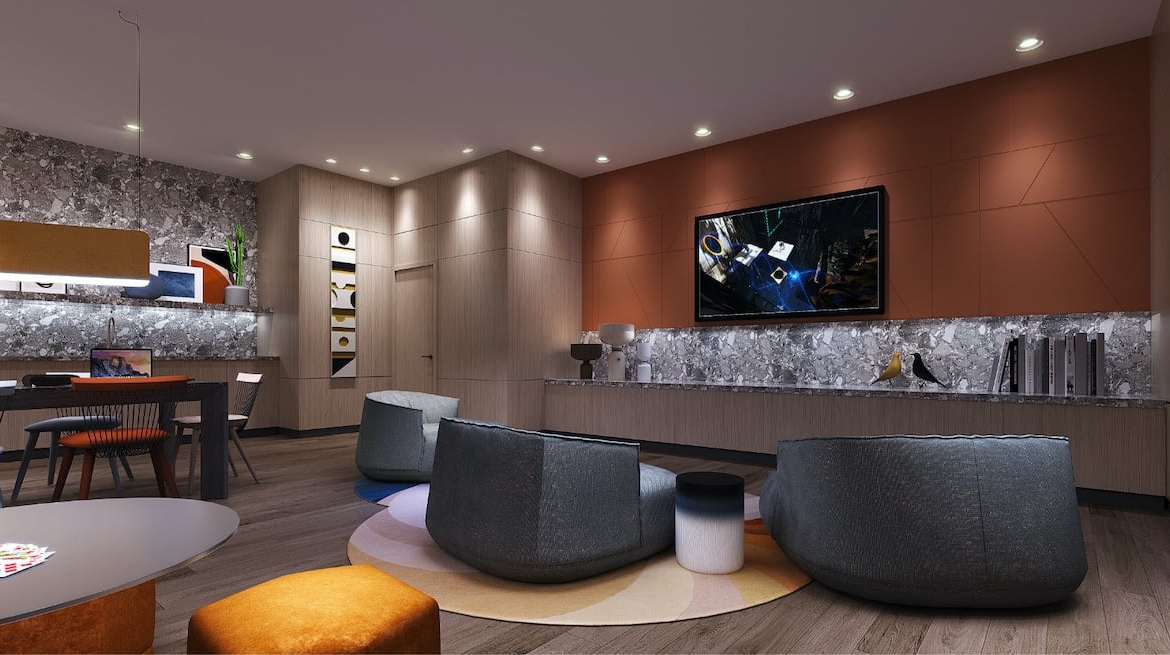 Rendering of Westerly Condos party room event space