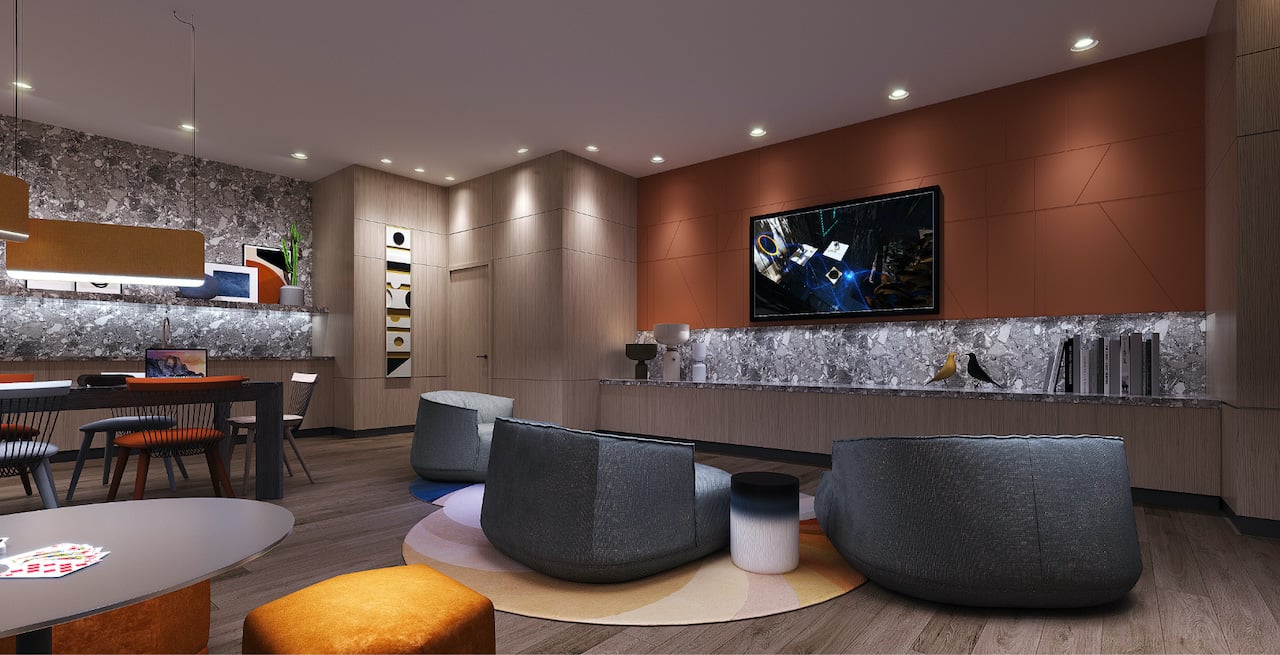 Rendering of Westerly Condos party room event space