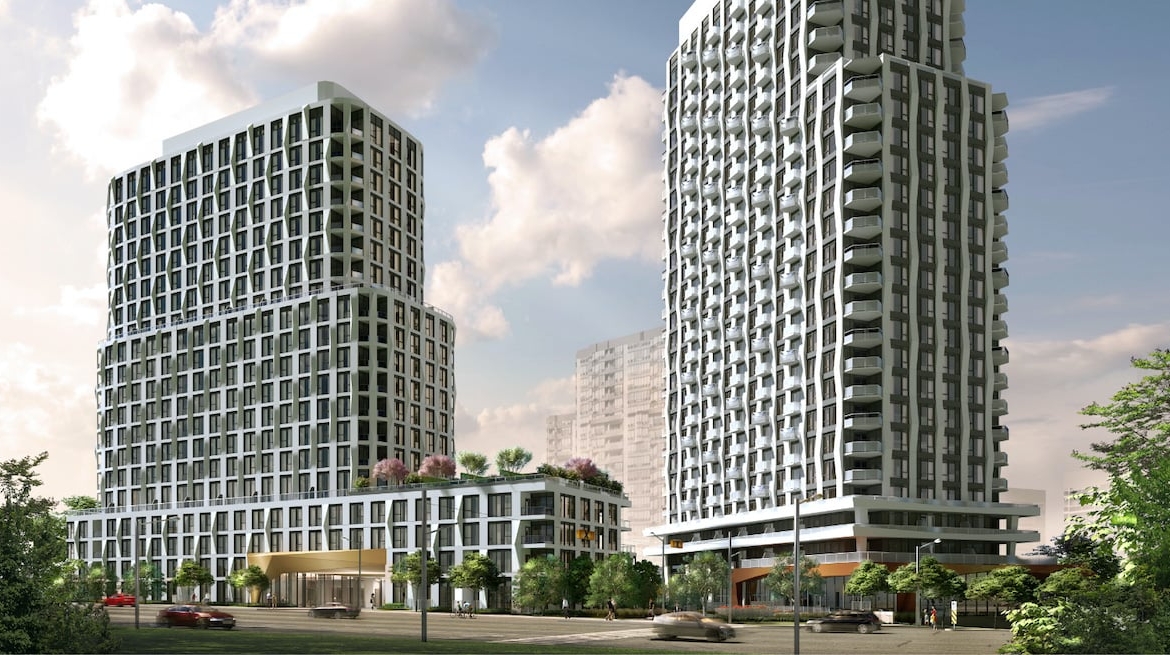 Rendering of Westerly Condos exterior two towers