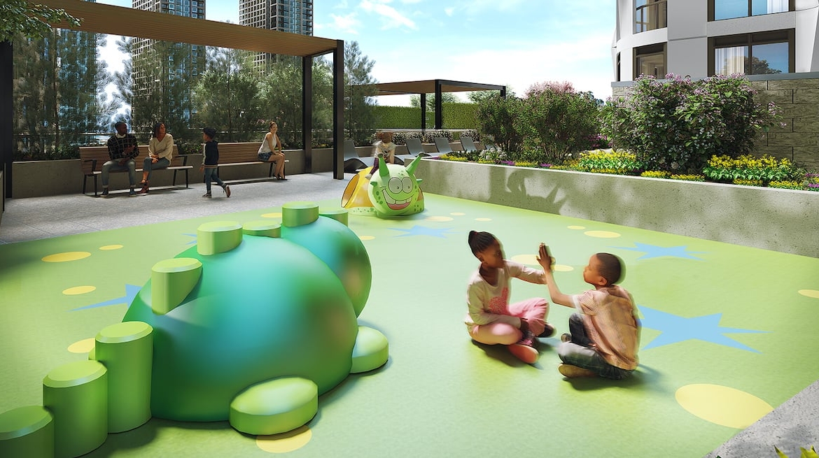 Rendering of Westerly Condos kids play area during the day