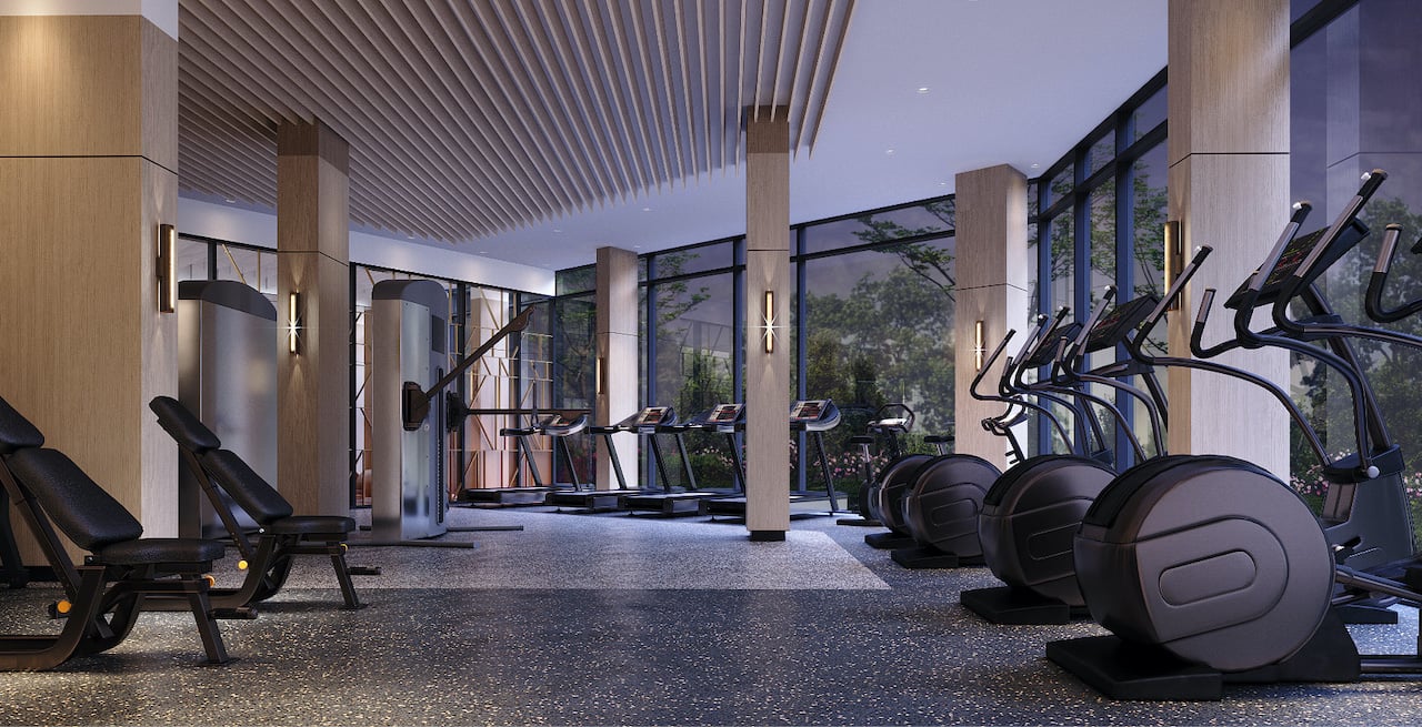 Rendering of Westerly Condos fitness centre in the evening
