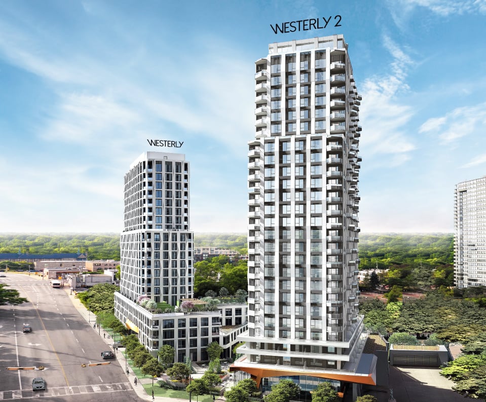 Rendering of Westerly 1 and Westerly 2 Condos exteriors