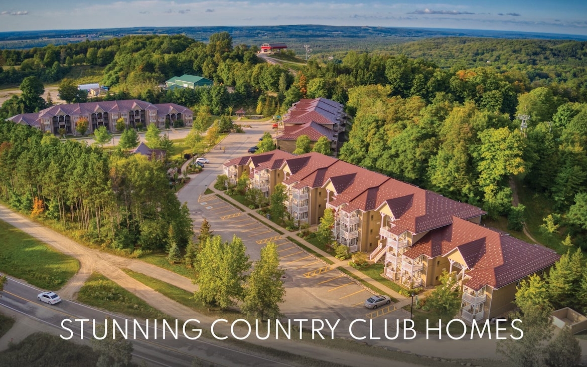 Aerial of Carriage Ridge Resort at Horseshoe Valley in the morning