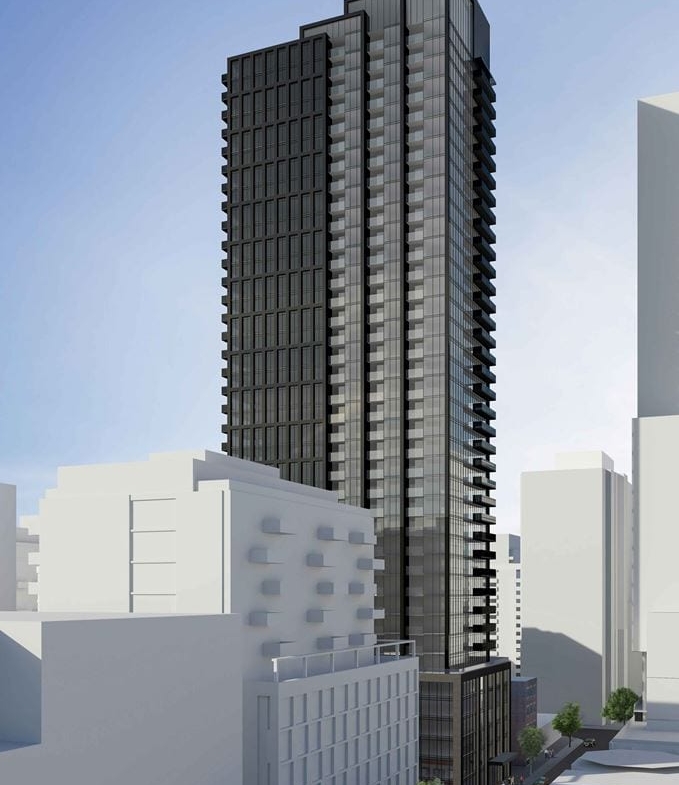 Rendering of 250 King East Condos exterior full view side