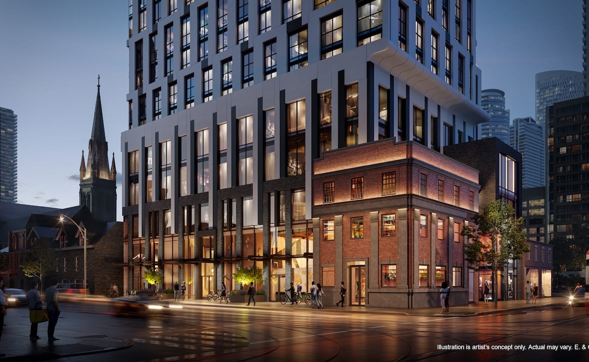 Rendering of 252 Church Condos streetscape entrance at night