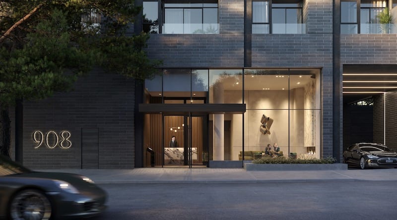 Rendering of 908 St. Clair entrance in the evening