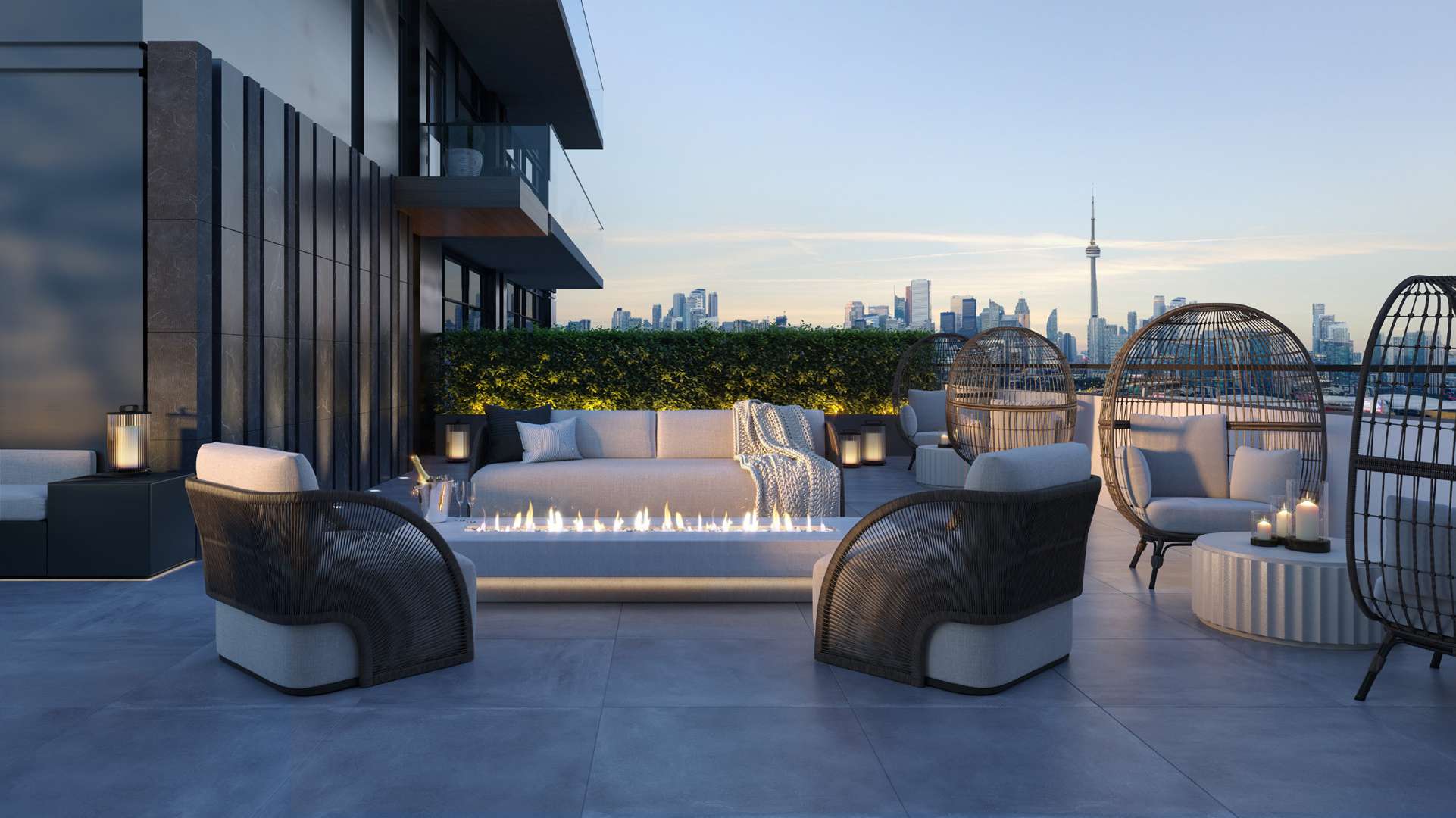 Rendering of 908 St. Clair condos terrace with fireplace