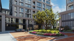 Rendering of Bristol Place Condos entrance during the day
