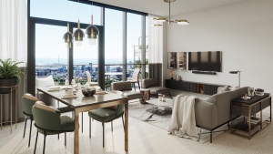 Rendering of Bristol Place Condos suite living room open-concept