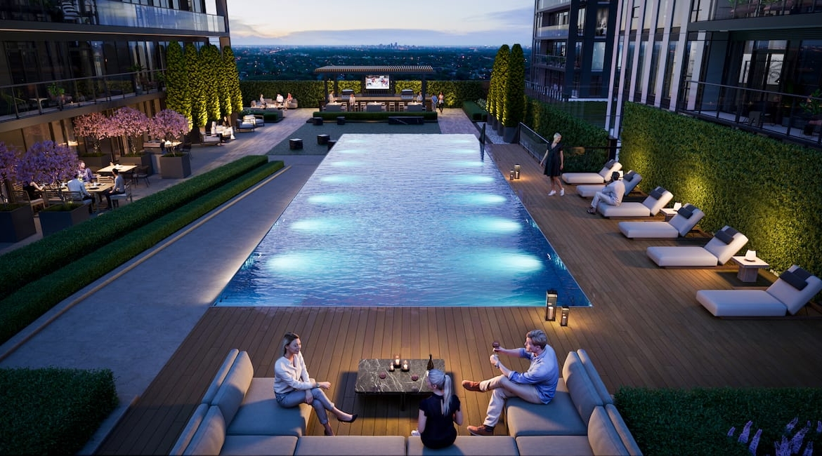 Rendering of The Design District Condos outdoor pool area