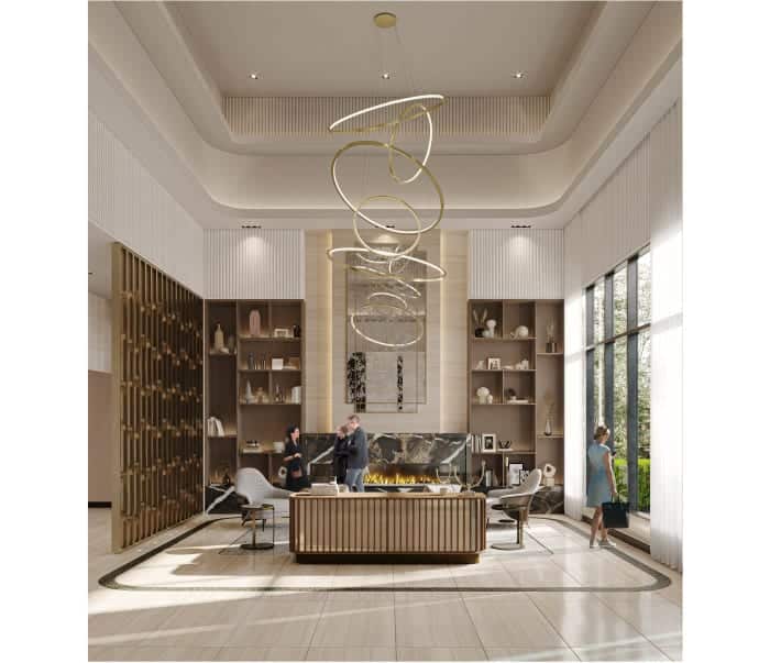 Rendering of Bristol Place condos lobby lounge