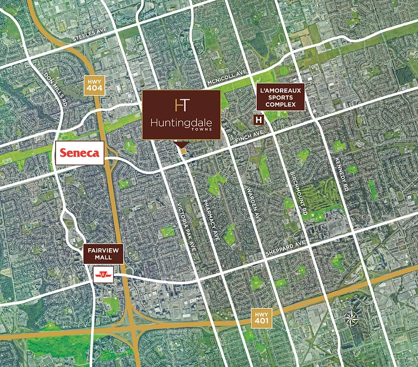 Amenity map of Huntingdale Towns in Scarborough, Toronto