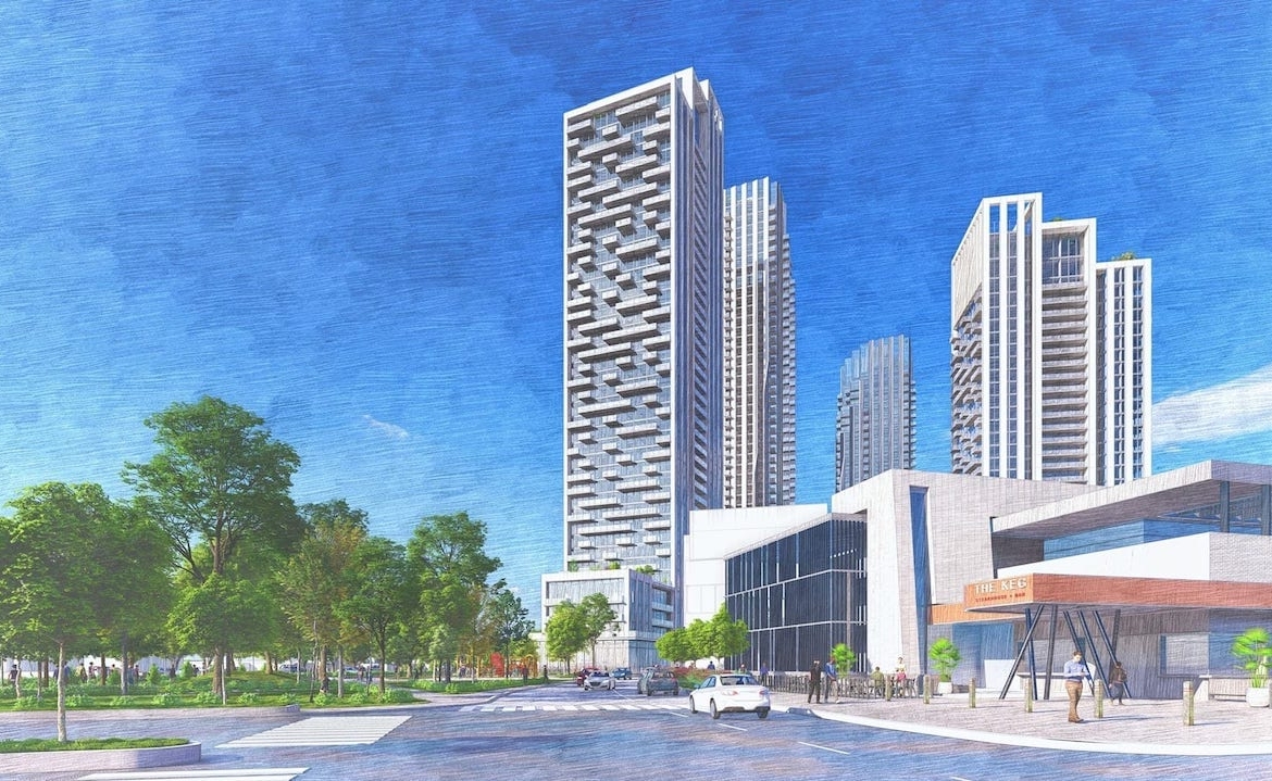 Rendering of 25 The West Mall Condos exterior street view
