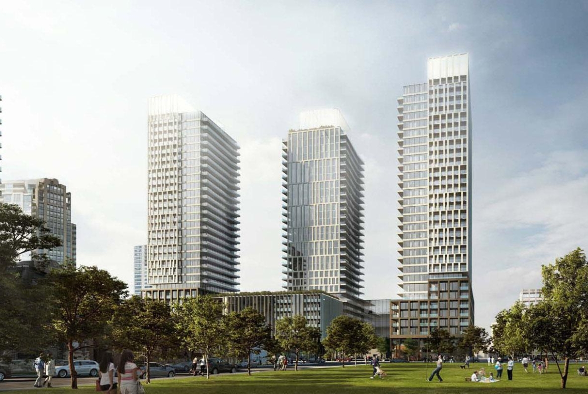 Rendering of 490 St. Clair Condos 3 towers and park