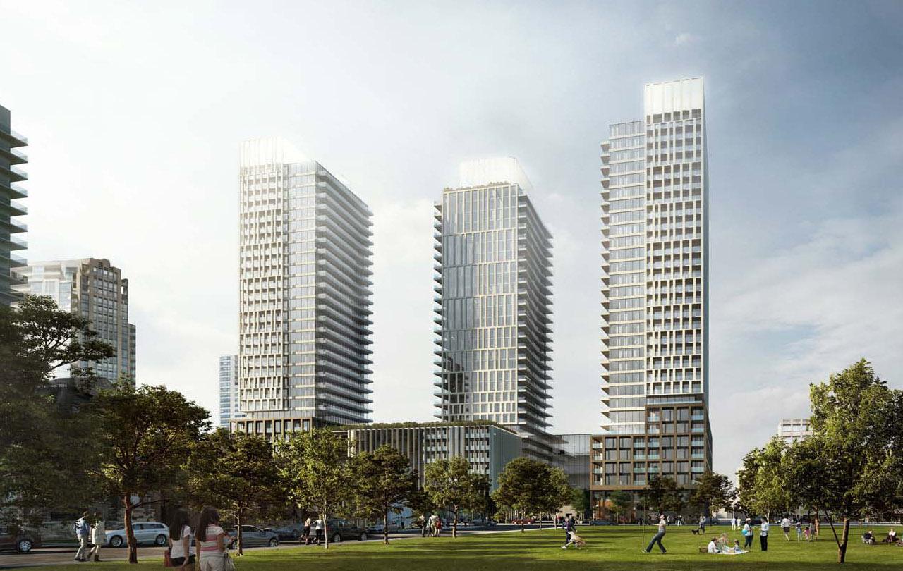 Rendering of 490 St. Clair Condos 3 towers and park