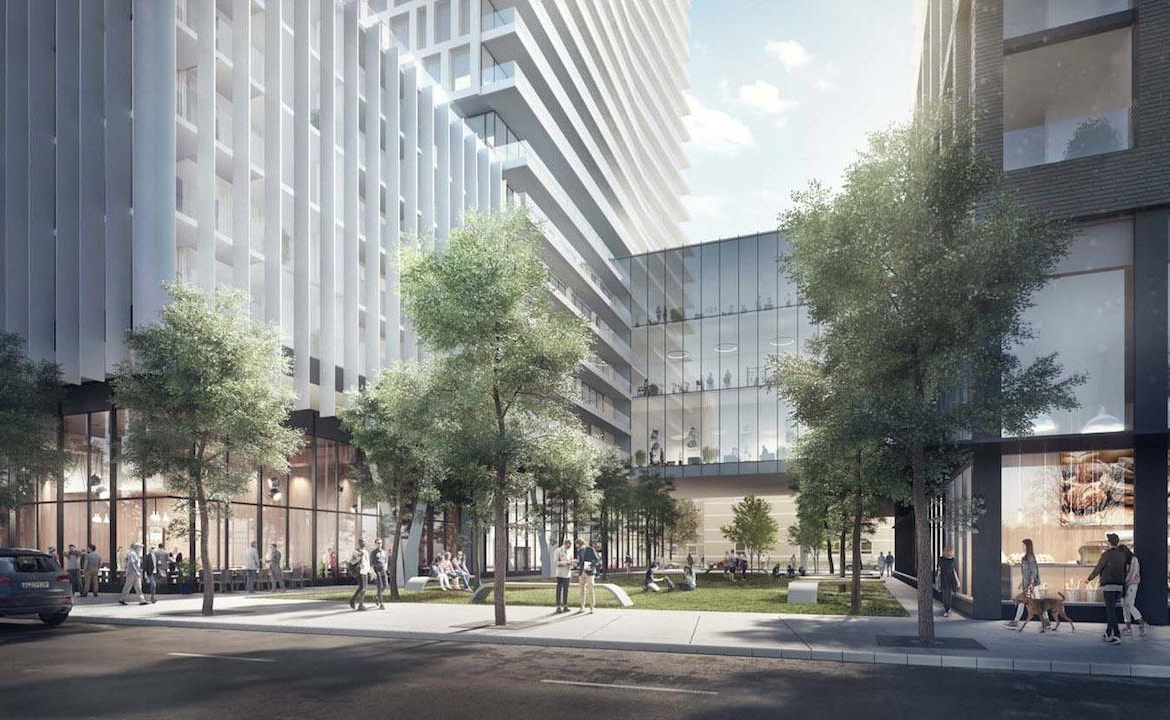 Rendering of 490 St. Clair Condos courtyard with greenery