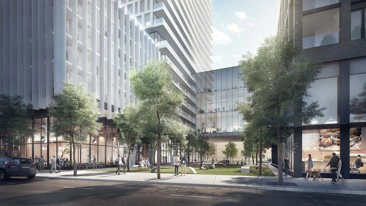 Rendering of 490 St. Clair Condos courtyard with greenery